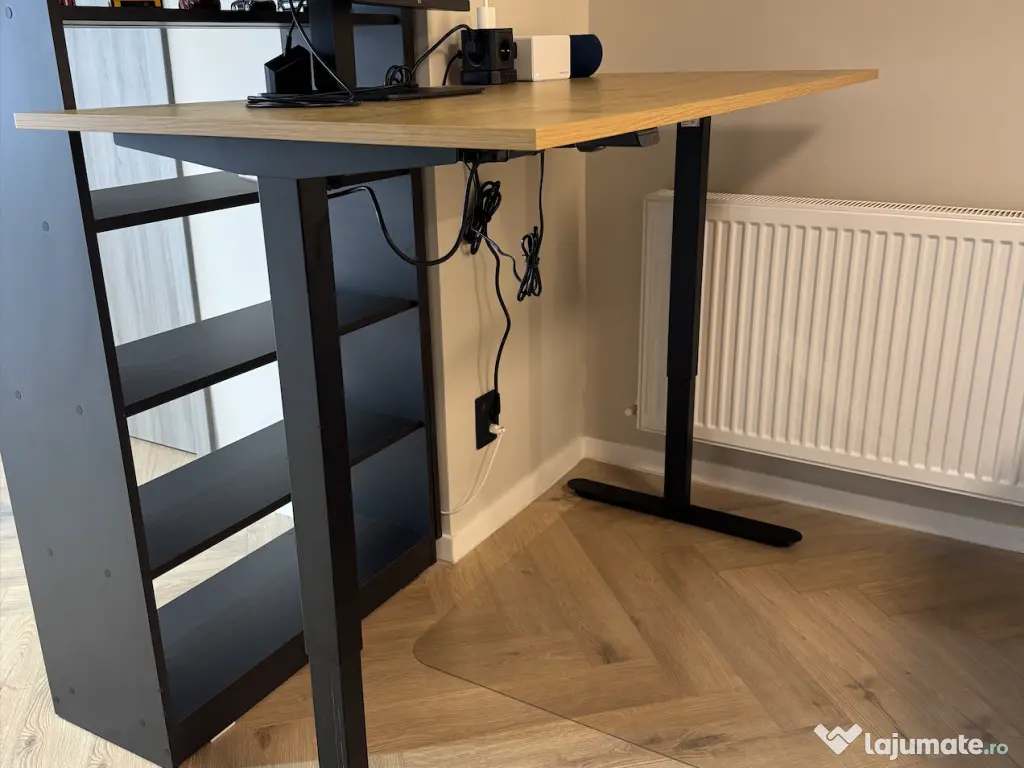 Birou reglabil electric 70x140 negru+stejar