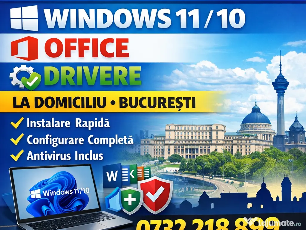 Instalare windows 11,10, office originale instalare la domiciliu pe loc !