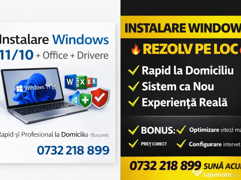 Instalare windows 11,10, office originale instalare la domiciliu pe loc !