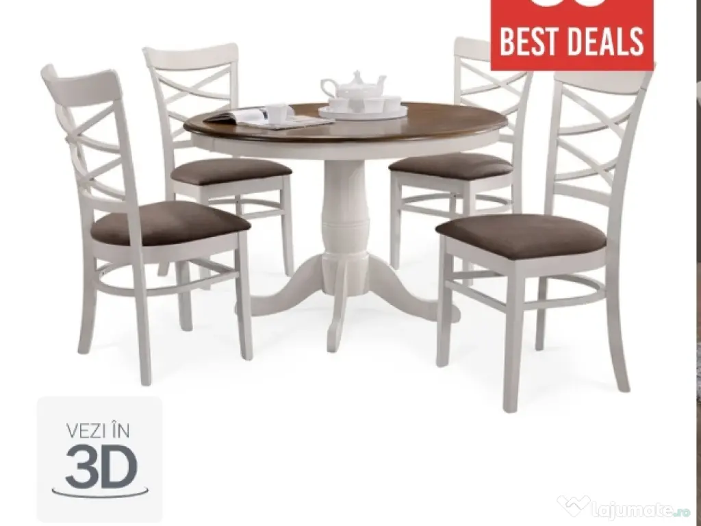 Masa rotunda cu 4 scaune Evelin pt.Living/Bucatarie lemn 