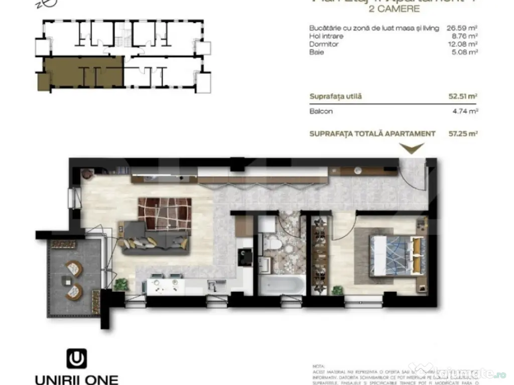 Apartamente 2 camere, 54 mp, zona Unirii