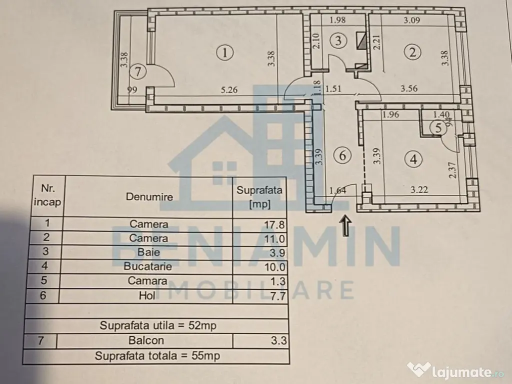 2 decomandate - etaj 3 - 55mp - 1979 - centrala - Galaxie... 