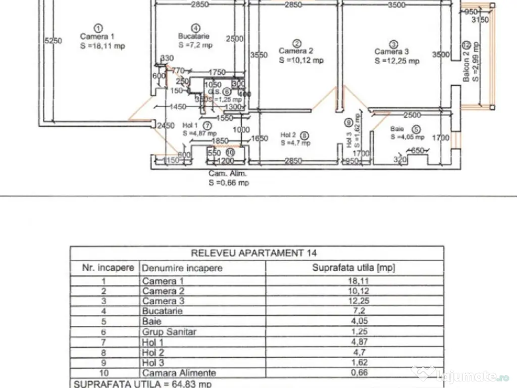 Apartament 3 camere, 65 mp, zona Soarelui 