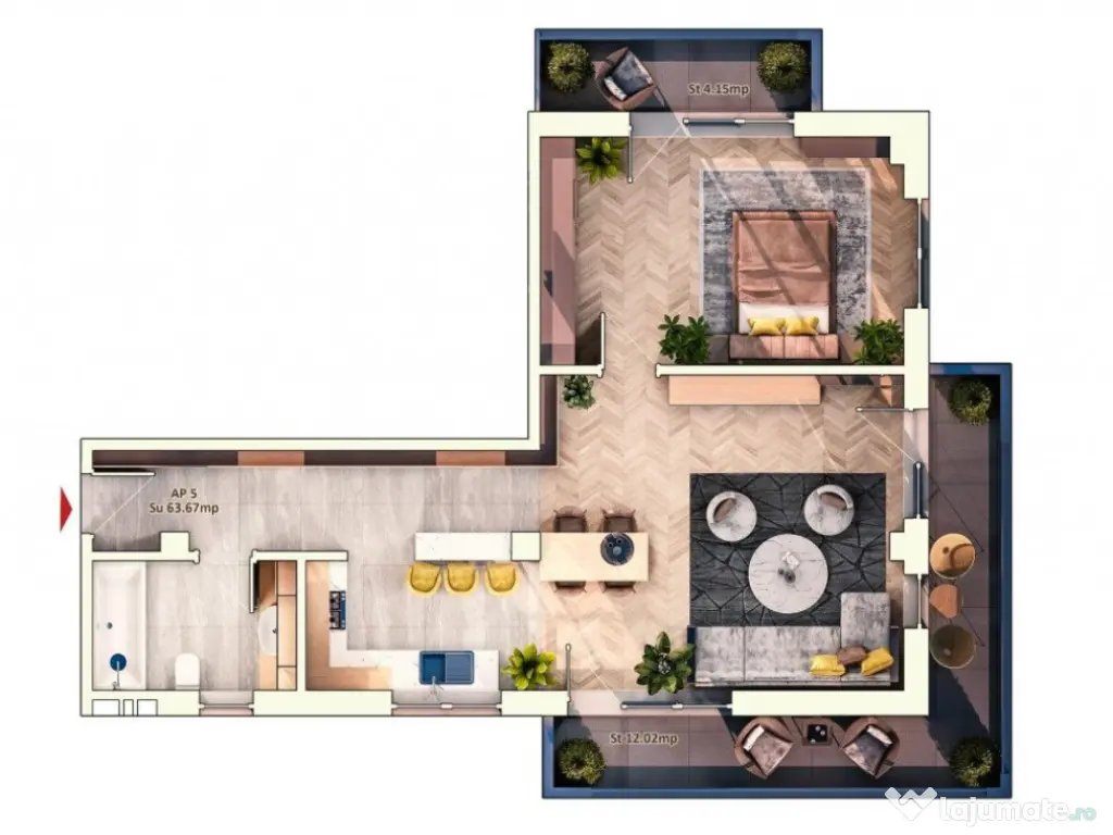 Apartament 2 camere, 62 mp, 2 balcoane, parcare subterana, z