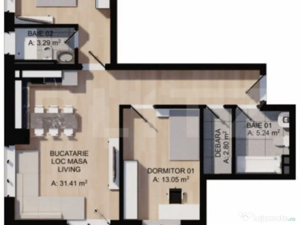 Apartament 3 camere, 68mp, 2bai, terasa 15mp, parcare, zona