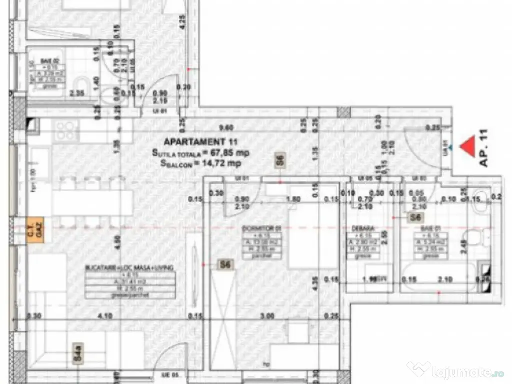 Apartament 3 camere, 68mp, 2bai, terasa 15mp, parcare, zona