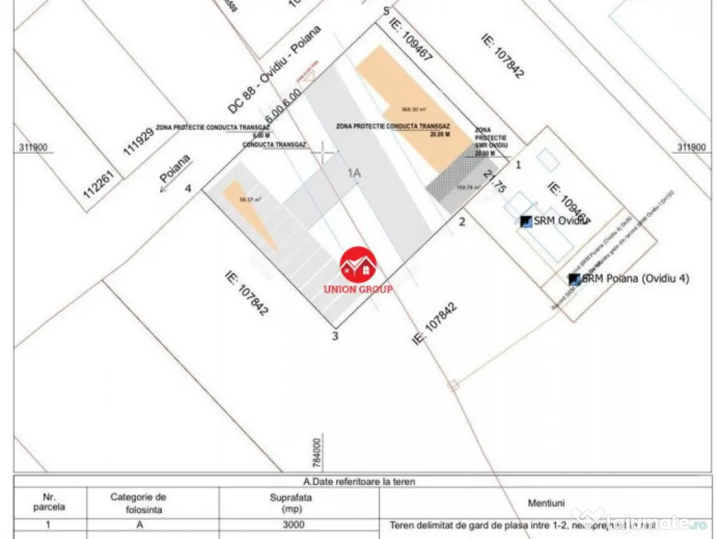 Teren intravilan 3000mp, deschidere 60ml, varianta Ovidu 