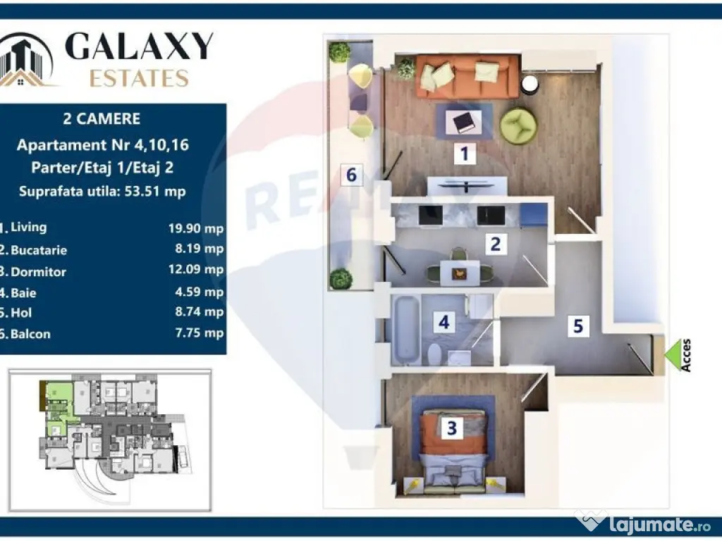 COMISION 0% Apartament 2 camere/ Tractorul / Galaxy Estates 