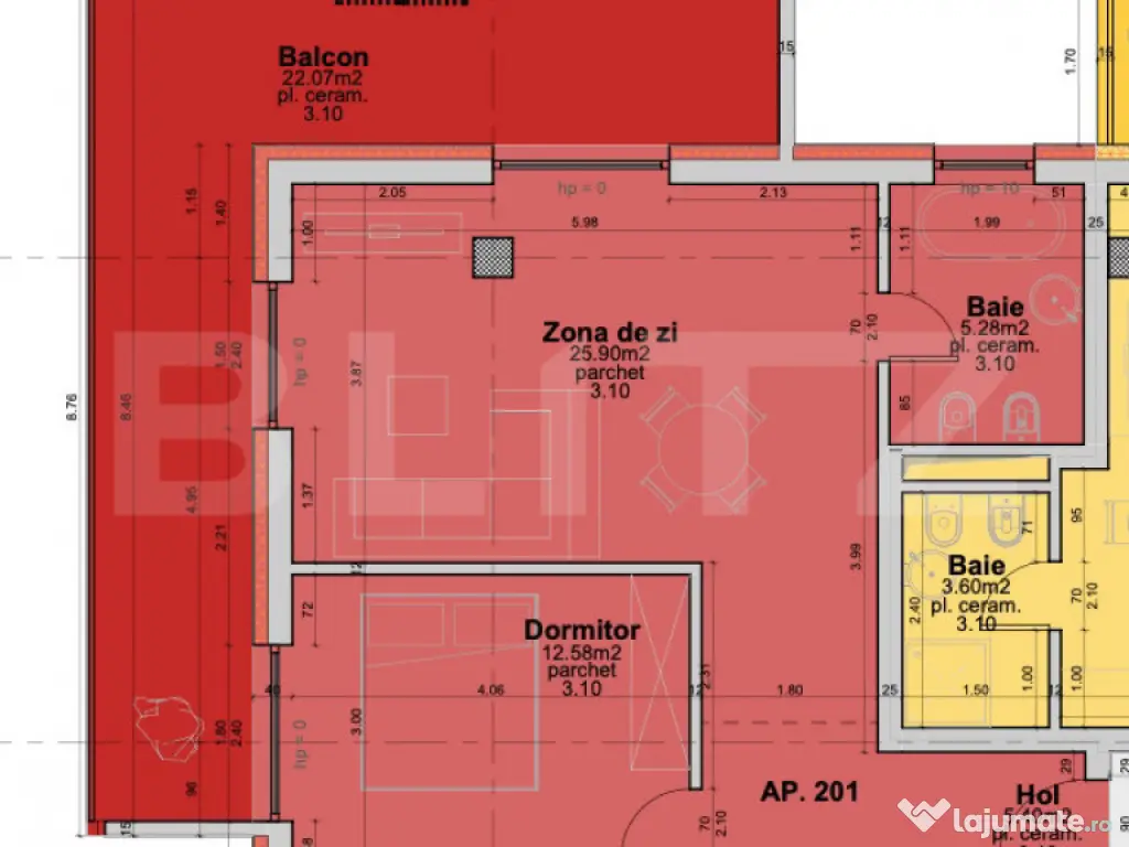 Apartament cu 2 camere, 71.23 mp, etajul 2/3, bloc nou, balc