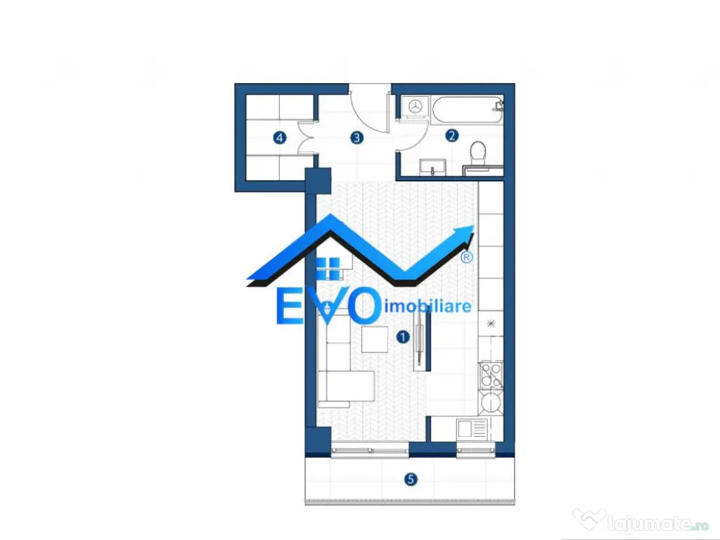 Apartament de , 1 camera, open space, Galata 