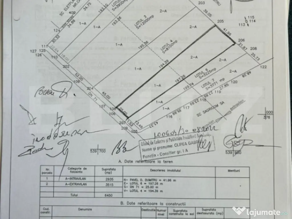 Teren intravilan 2.935 m, extravilan 3.515 mp, strada Tarla