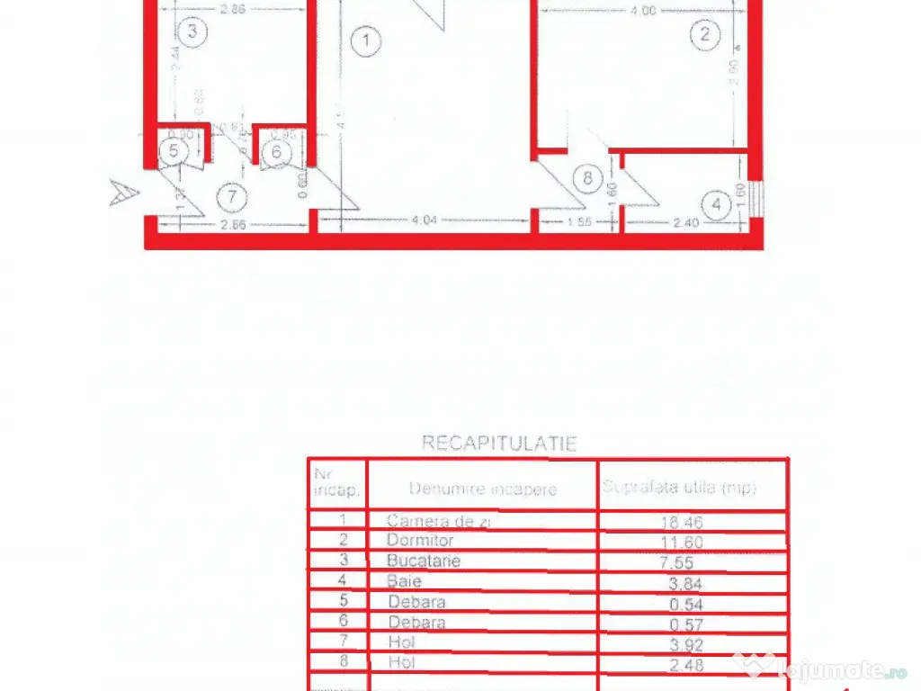 2 cam, etaj 1, 51 mp, fara imbunatatiri, Aleea Rozelor 