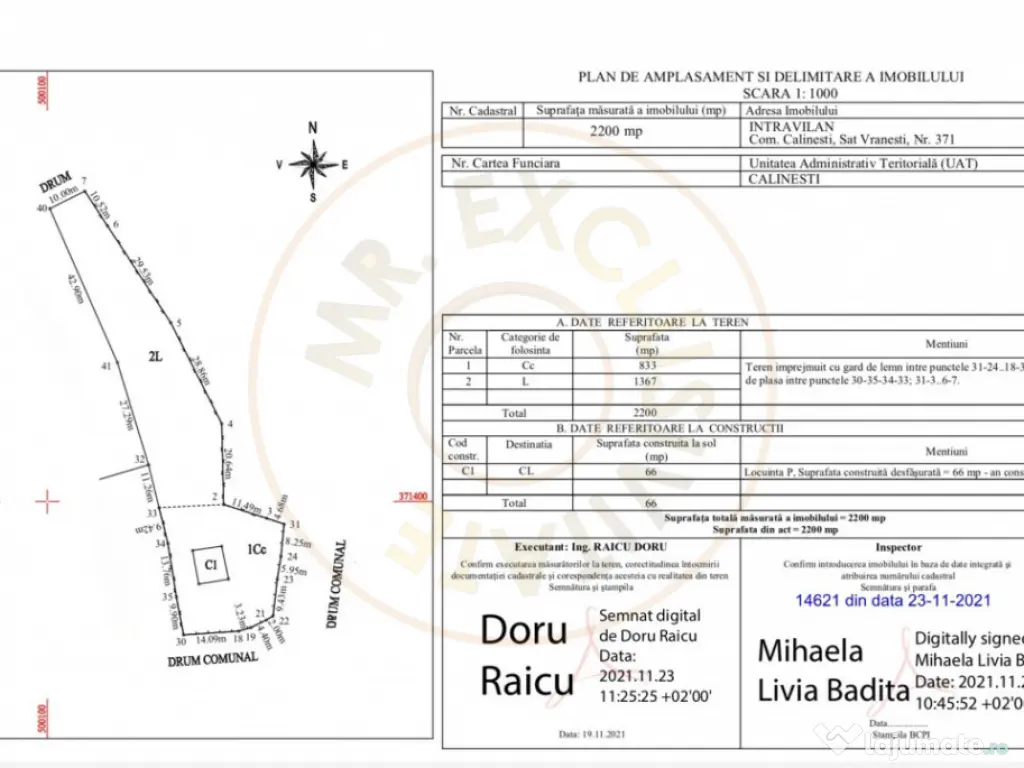 Teren intravilan 2.200 mp cu constructie existenta –Caline