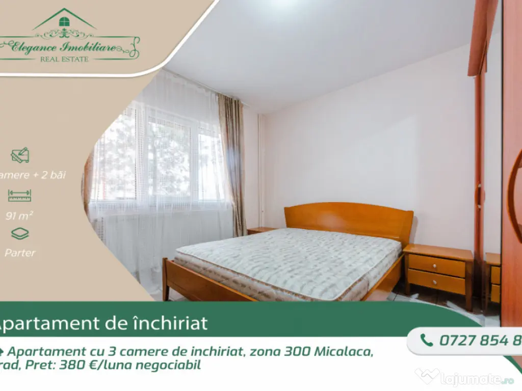 Apartment cu 3 camere de închiriat, zona 300 Micalaca, Arad