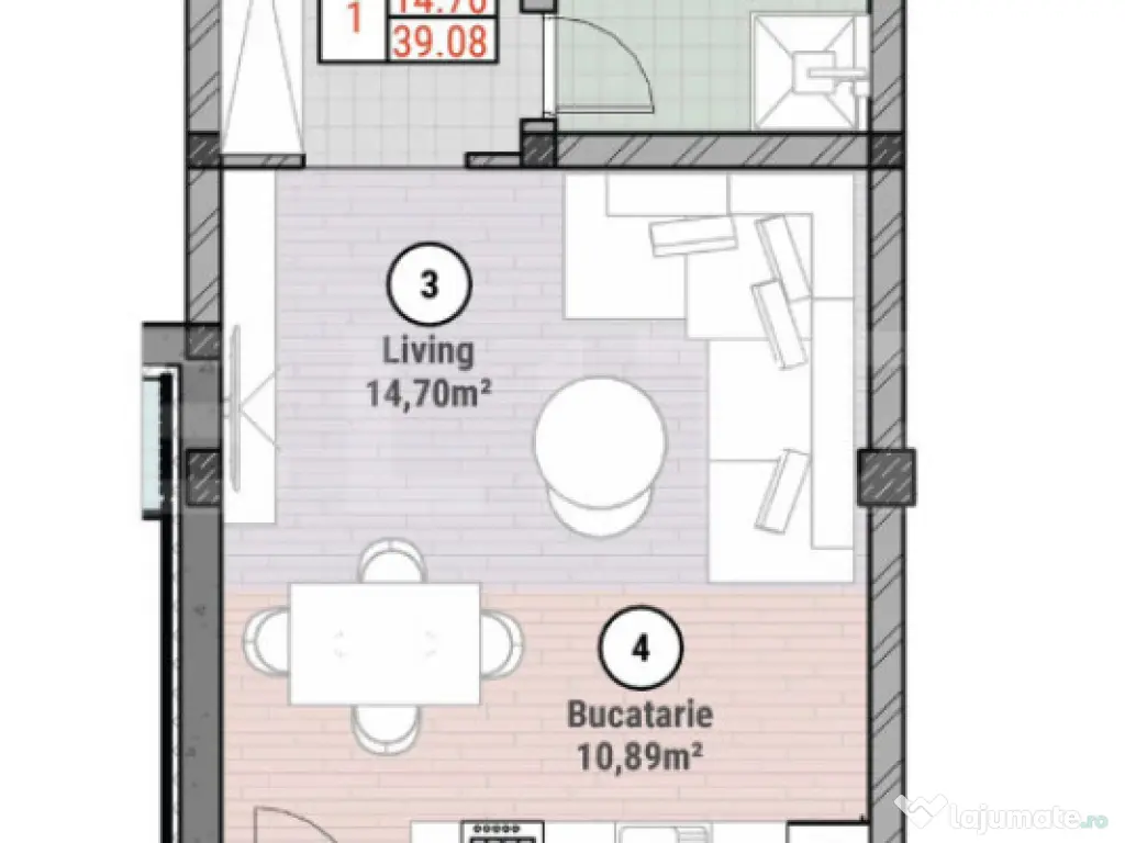 Apartament cu 1 camere 39 mp utili