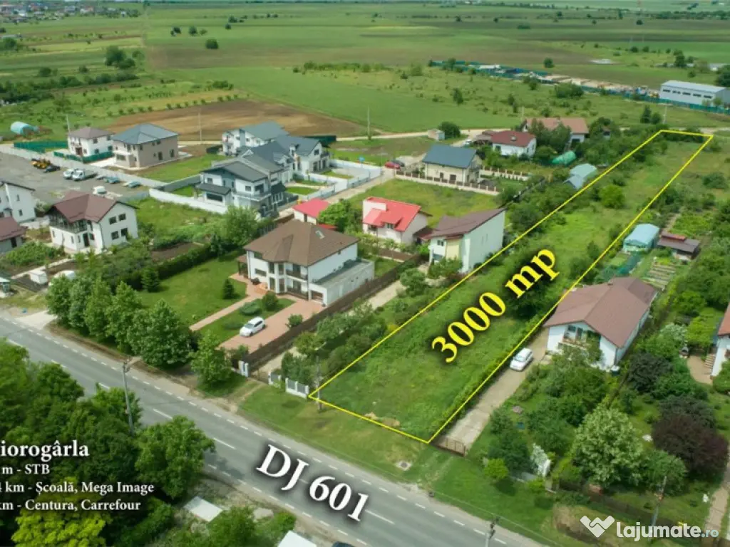 Teren 3000mp stradal cu toate utilitatile 10 minute de Bucur 