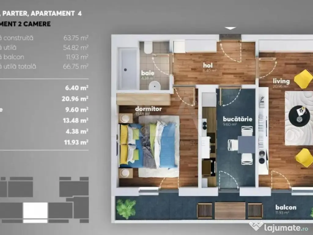 2 Camere cu chirias - 63,75mp - Grand Kristal Residence