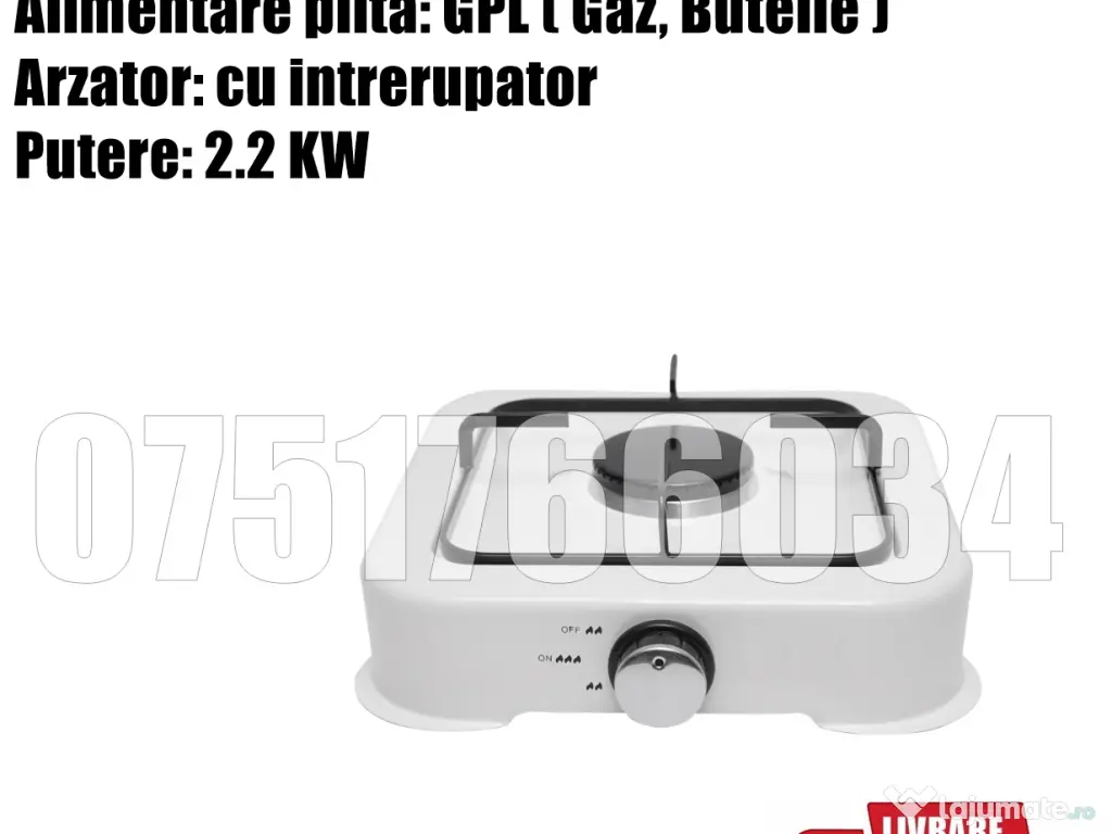 Plita Aragaz Mini 1 Ochi ArzatoR Gaz Camping Bucatarie Emailat Alb