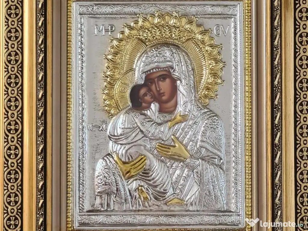 Icoana Argintata-Maica Domnului-Dulce Sarutare Relief-3-D 