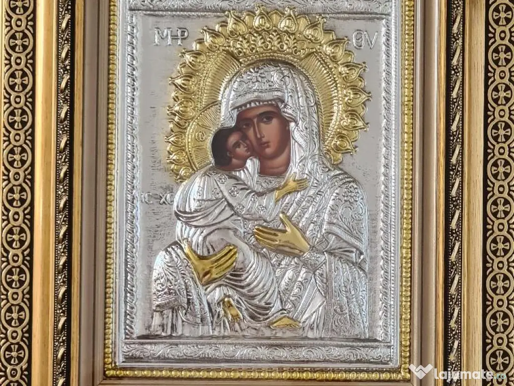 Icoana Argintata-Maica Domnului-Dulce Sarutare Relief-3-D 