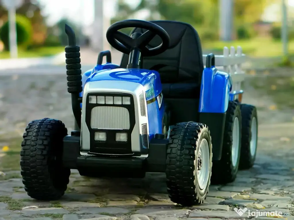 Tractoras electric Kinderauto BJ611 2x30W 12V cu remorca si RC blue 