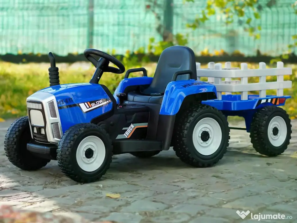Tractoras electric Kinderauto BJ611 2x30W 12V cu remorca si RC blue 