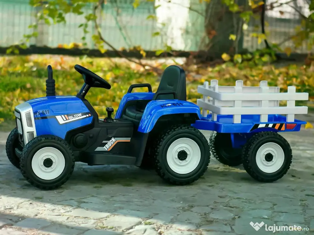 Tractoras electric Kinderauto BJ611 2x30W 12V cu remorca si RC blue 