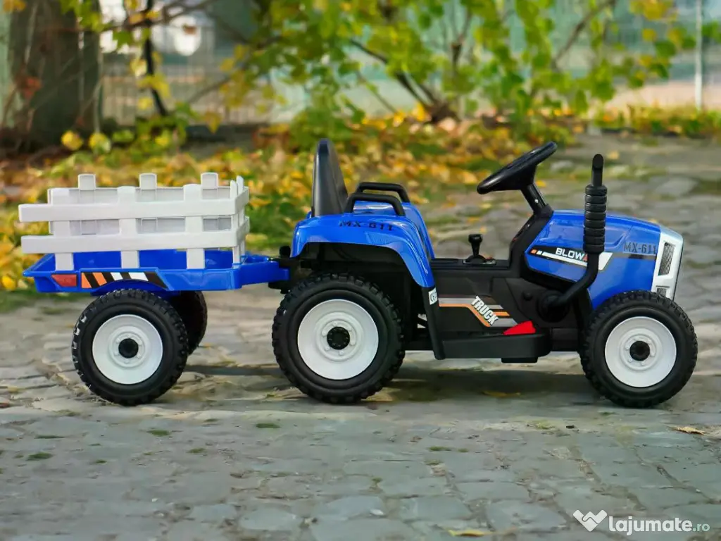 Tractoras electric Kinderauto BJ611 2x30W 12V cu remorca si RC blue 