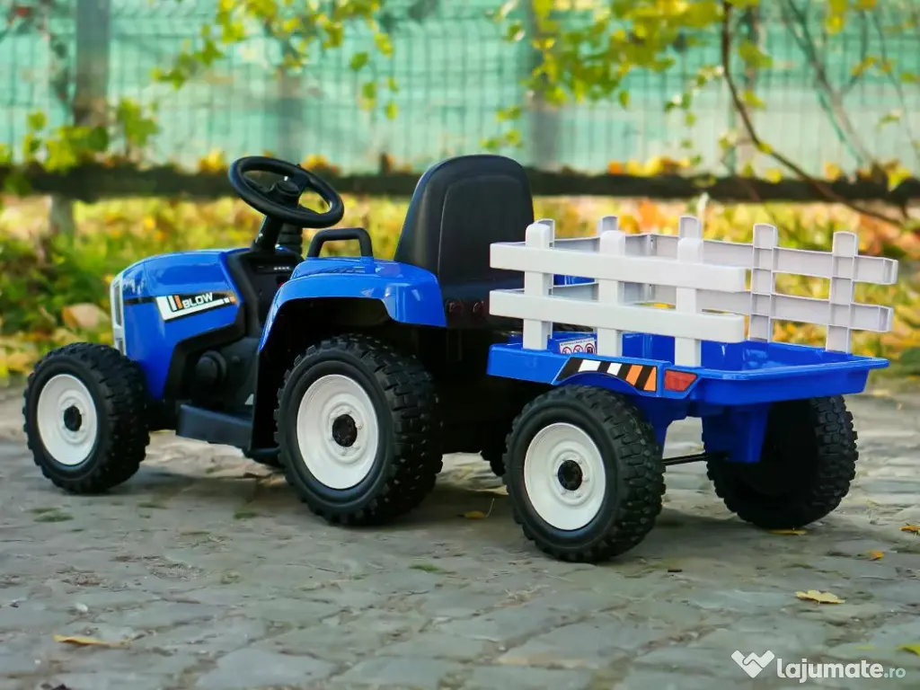 Tractoras electric Kinderauto BJ611 2x30W 12V cu remorca si RC blue 