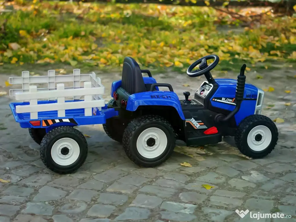 Tractoras electric Kinderauto BJ611 2x30W 12V cu remorca si RC blue 