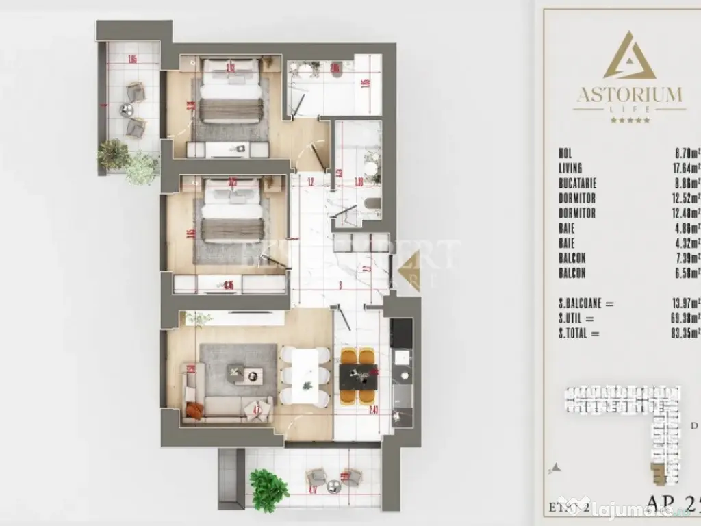3 camere decomandate - Incalzire in Pardoseala/3 min STB 
