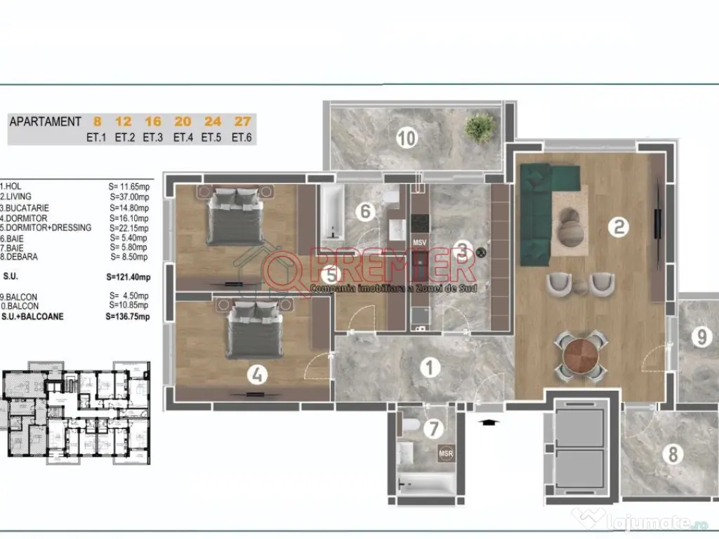 Delta Vacaresti 3 camere decomandat Piata Sudului 