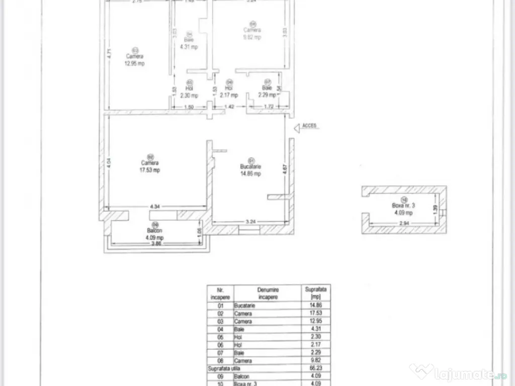 Apartament 3 camere, 66.23 mp, zona Modern 