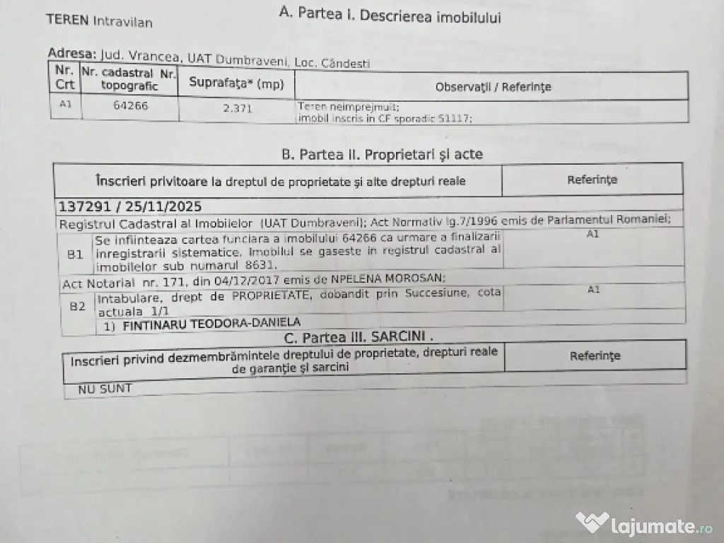 Teren intravilan cu vie la sosea