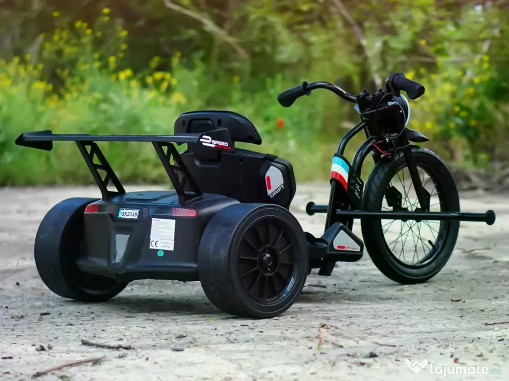 Tricicleta electrica cu functie Drift, Kinderauto BJSX2338, 2x 250W Black 