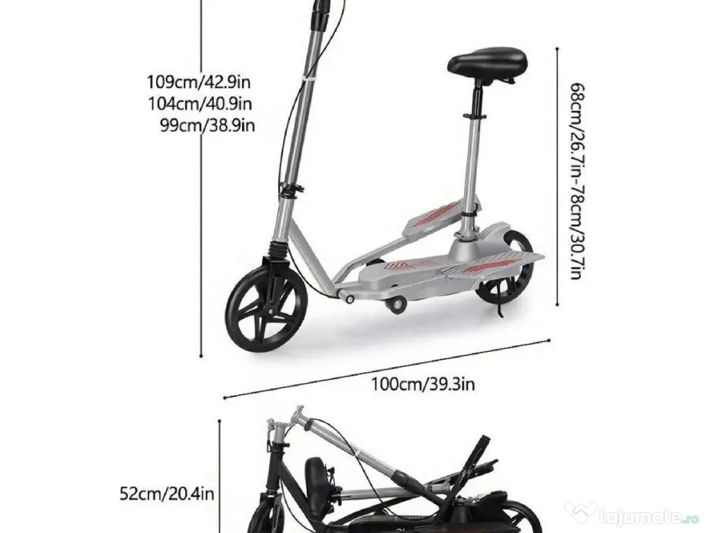 Trotineta Kinderauto Pegasus, cu pedale si scaun, reglabila, pliabila Black