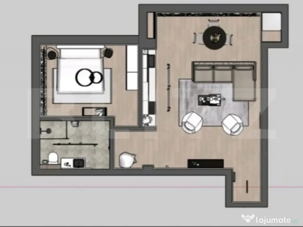 Apartament semidecomandat, 57 mp, bucatarie mobilata, parcar 
