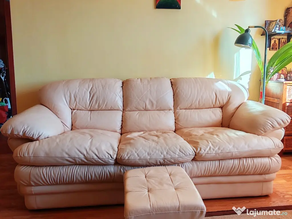 Set Living Canapea fixa 2 Fotolii și Taburet 