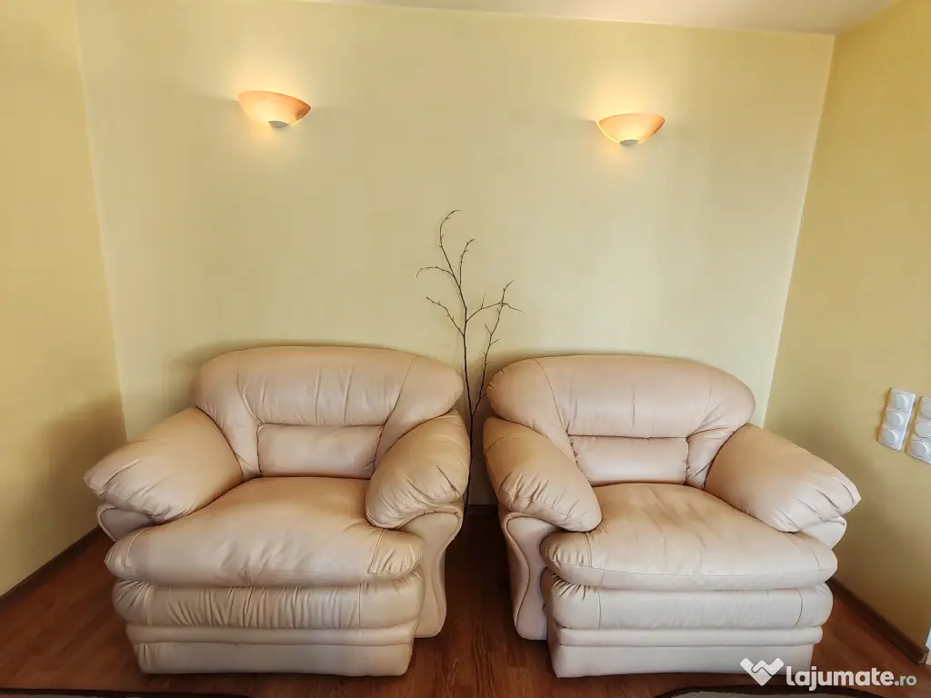 Set Living Canapea fixa 2 Fotolii și Taburet 