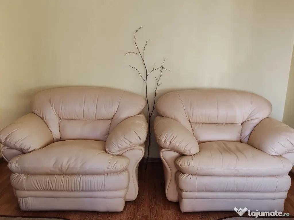 Set Living Canapea fixa 2 Fotolii și Taburet 