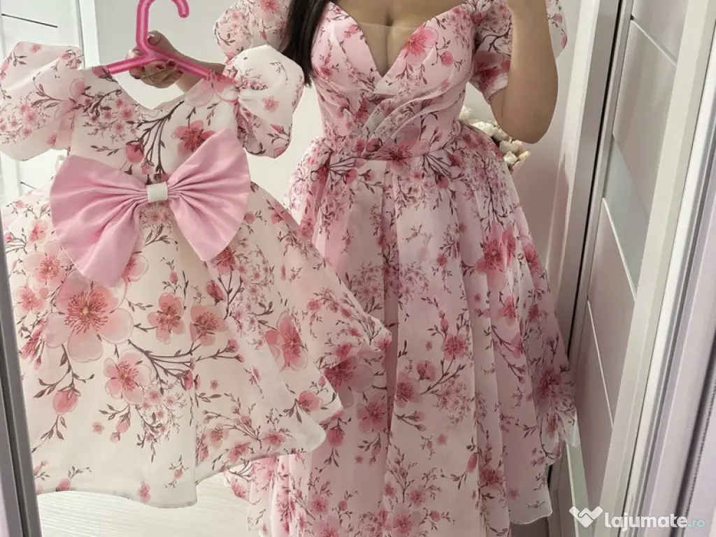 Set rochițe mamă – fiică, realizate manual, model elegant 