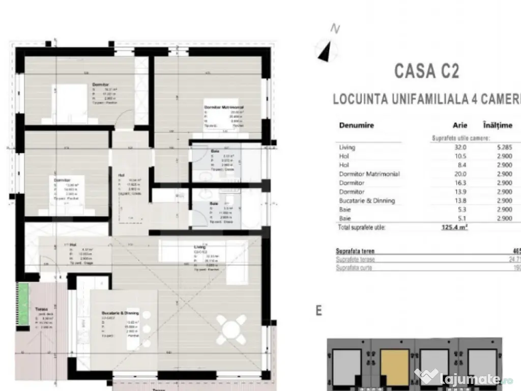 Casă individuală în Sânpetru 4 camere, tavane 3 m, geamu 