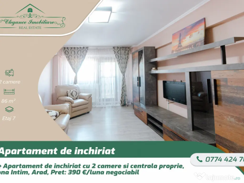 Apartament de inchiriat cu 2 camere si cenrala proprie, zon 
