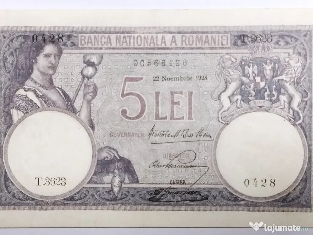 Bancnota de 5 LEI 1928 Stare EXCEPȚIONALĂ (AUNC/UNC) 
