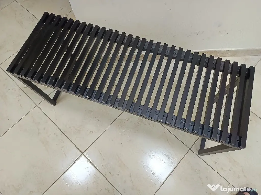 Bancă hol cadru din metal și șezut din lemn dimensiuni 35x45x100 cm 