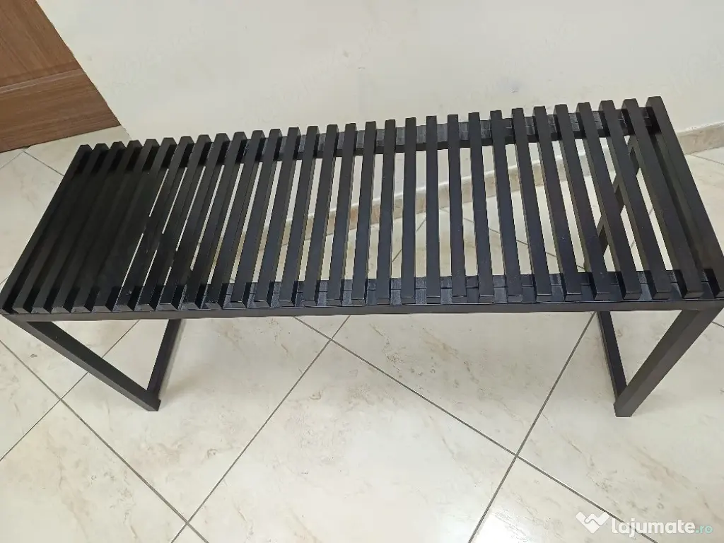 Bancă hol cadru din metal și șezut din lemn dimensiuni 35x45x100 cm 