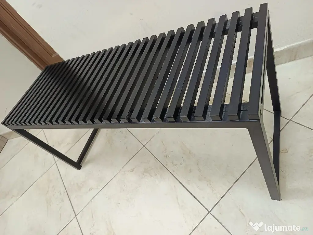 Bancă hol cadru din metal și șezut din lemn dimensiuni 35x45x100 cm 