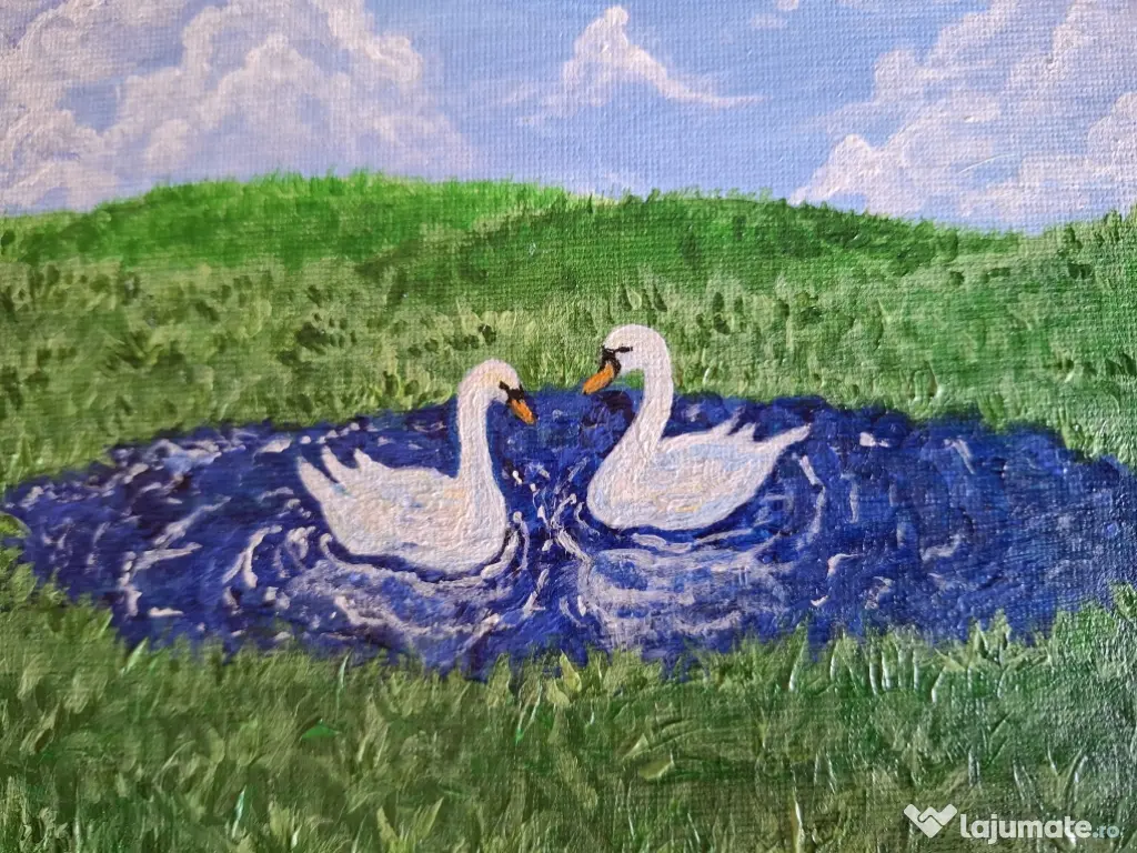 Tablou pictat manual – „Dansul Lebedelor” – acrilic pe pânză 