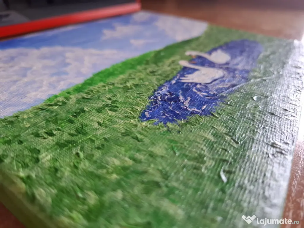 Tablou pictat manual – „Dansul Lebedelor” – acrilic pe pânză 