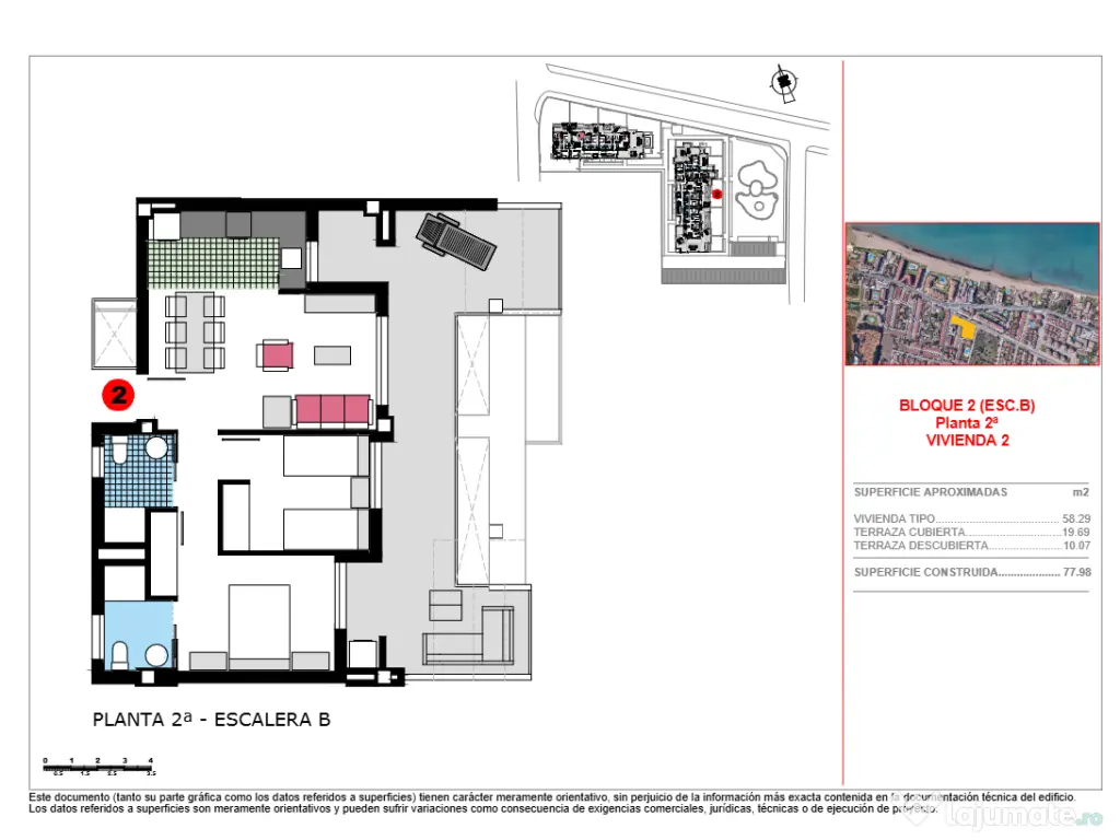 Apartament cu terasă, vedere frumoasă la mare și piscină situată lângă plajă 